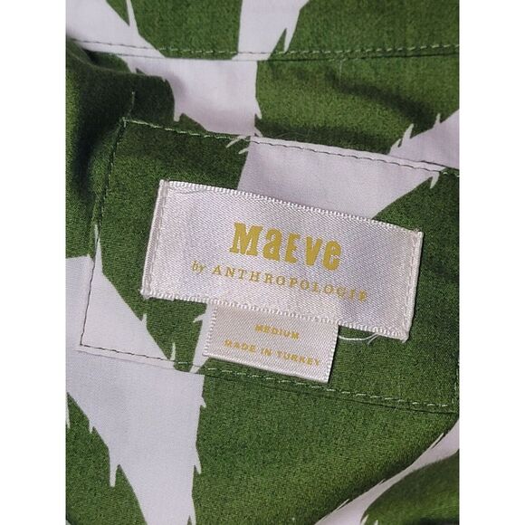 Maeve by Anthropologie Bettina Tiered Dress Size Medium Cotton Boho Green White - Picture 5 of 6